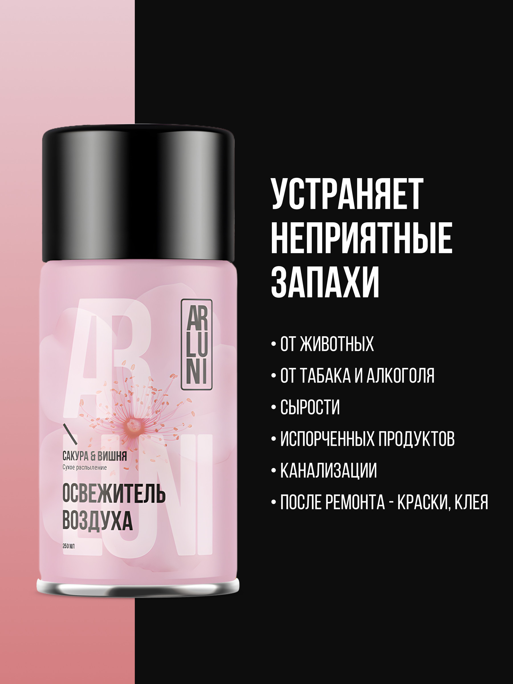ARLUNI освежитель воздуха Ароматизация, аромат сакура, вишня 250 мл сменный блок  250 мл 