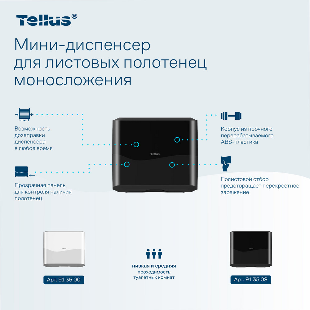 Tellus мини-диспенсер для листовых полотенец моносложения, черный