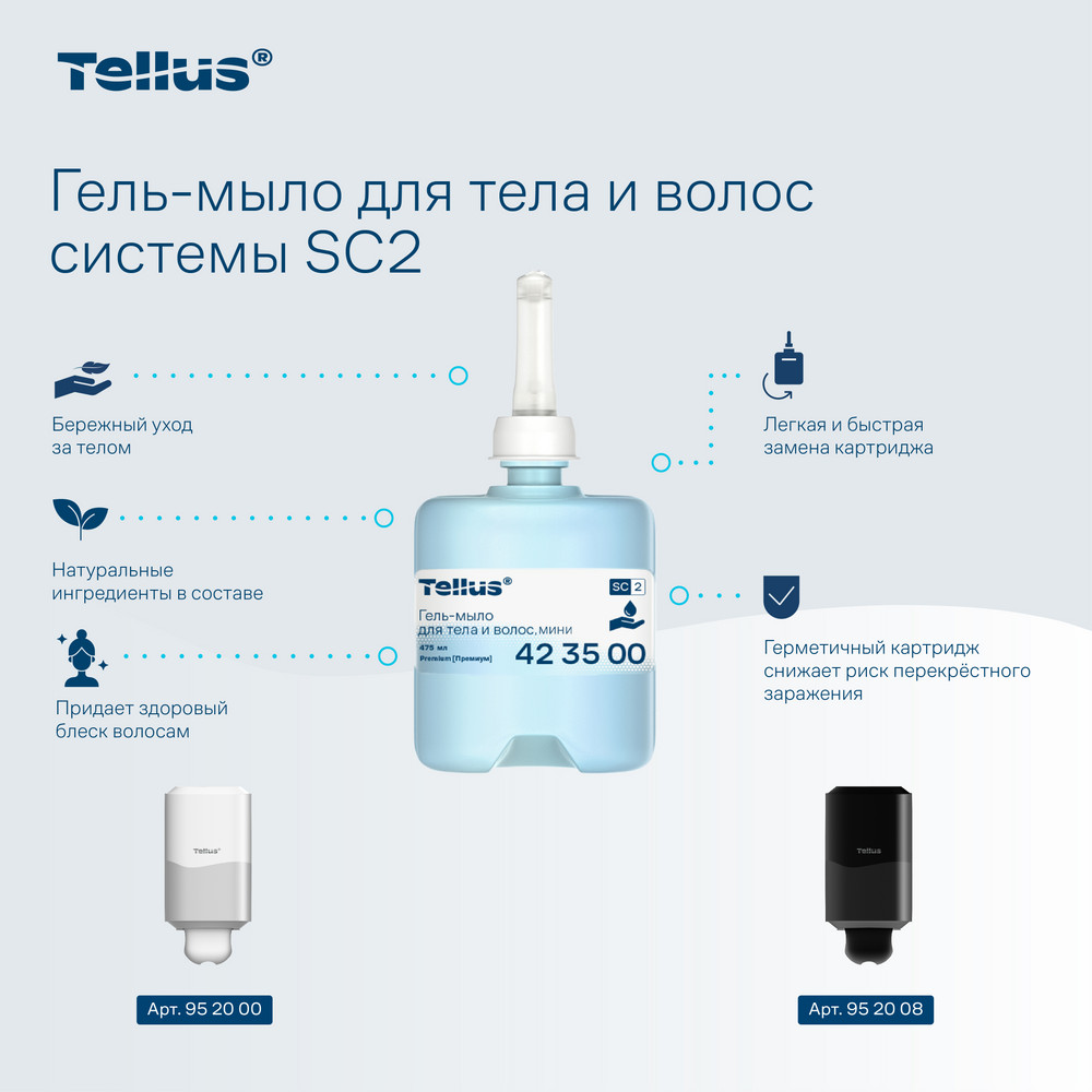 Tellus Гель-мыло для тела и волос мини, категория качества Премиум, 475 мл
