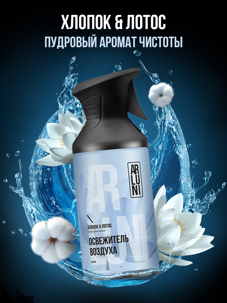 ARLUNI Освежитель воздуха Хлопок и Лотос в формате сухого распыления 12Х250МЛ