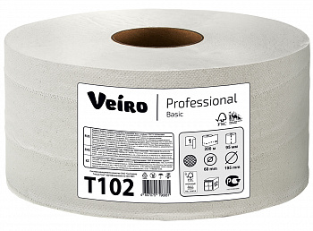 Туалетная бумага в средних рулонах Veiro Professional Basic 1сл 200м белый (12рул в коробе)