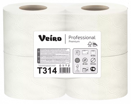 Бумага туалетная Veiro Professional Premium 2сл 160л белый 4рул в уп (12упак в коробке)