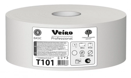 Бумага туалетная Veiro Professional Basic 1сл 450м натуральный (6рул в коробе)