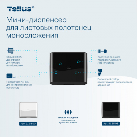 Tellus мини-диспенсер для листовых полотенец моносложения, черный
